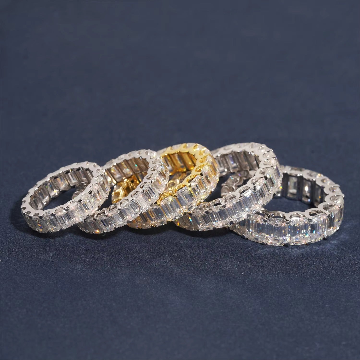 Emerald Cut Moissanite Eternity Ring – Iced Out 925 Sterling Silver