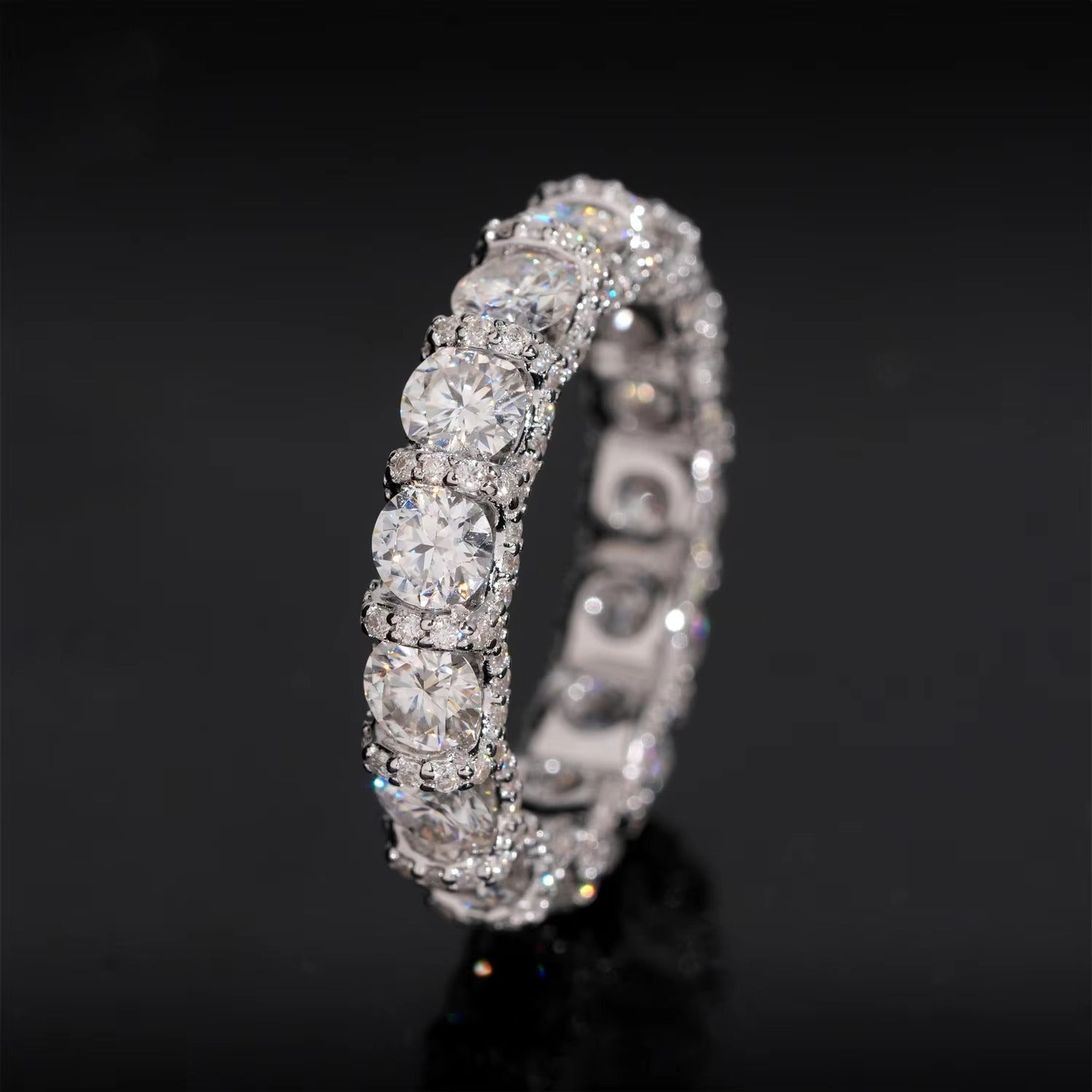 VVS Moissanite Diamond Engagement Ring – Round Cut Eternity Iced Out Ring, 925 Sterling Silver