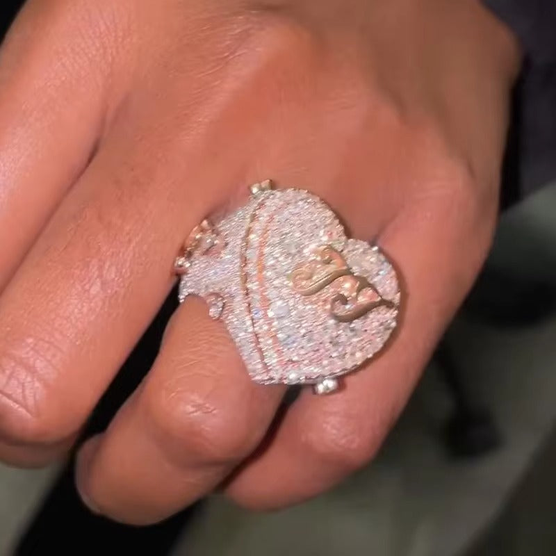 Custom Heart-Shaped VVS Moissanite Ring – Iced Out Bussdown Design, Gold Plated 925 Sterling Silver