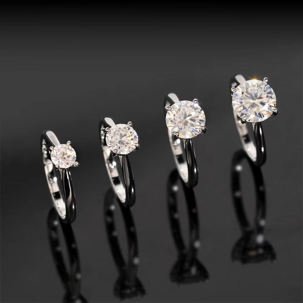 VVS Moissanite Solitaire Engagement Ring – 4 Prong 925 Sterling Silver