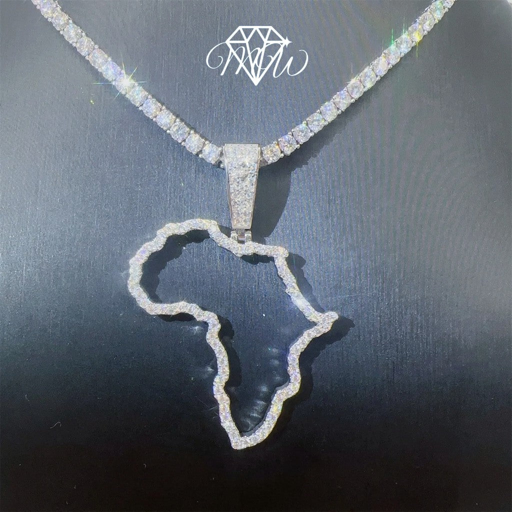 Africa Map Pendant – 925 Silver VVS1 Moissanite Iced Out Necklace