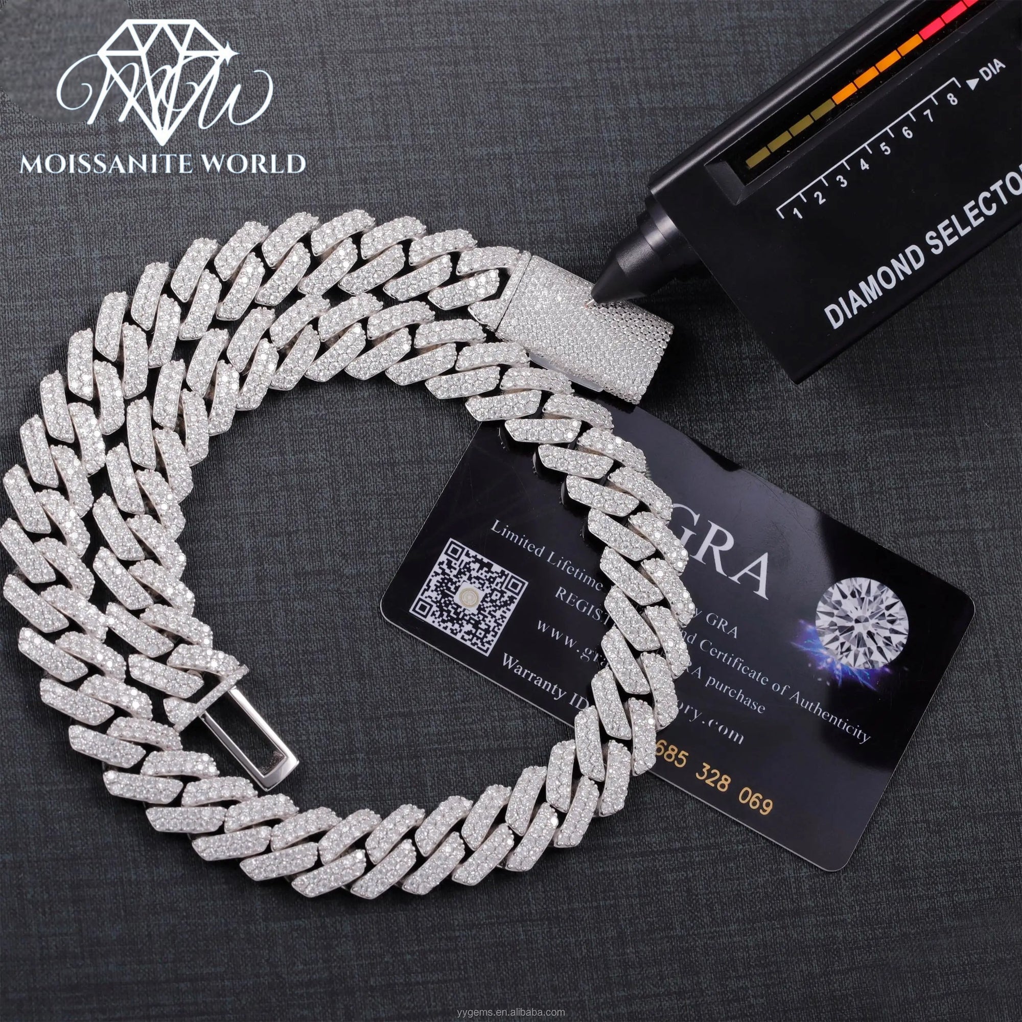 VVS Moissanite Cuban Link Chain – 2 Rows, S925 Silver, 8mm–15mm