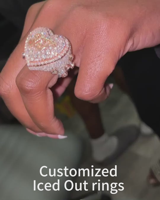 Custom Heart-Shaped VVS Moissanite Ring – Iced Out Bussdown Design, Gold Plated 925 Sterling Silver