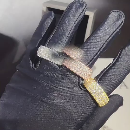 Fully Iced Out Cuban VVS Moissanite Eternity Ring – Rose Gold Plated 925 Sterling Silver