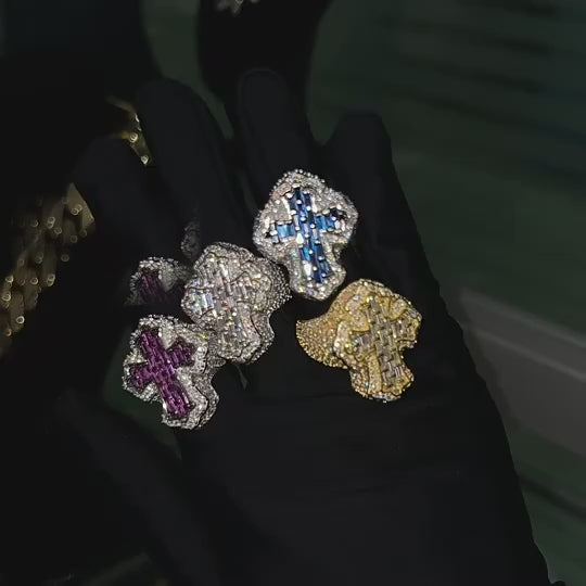 VVS Moissanite Cross Design Ring – Blue, Pink,  Cross Design, 925 Sterling Silver