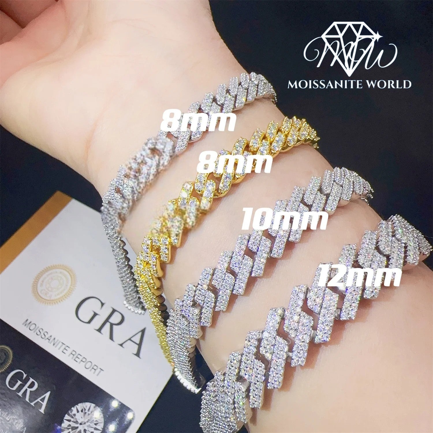 925 Sterling Silver Moissanite Cuban Link Bracelet – 6mm, 8mm, 10mm, 12mm | Iced Out Hip Hop Jewelry for Men