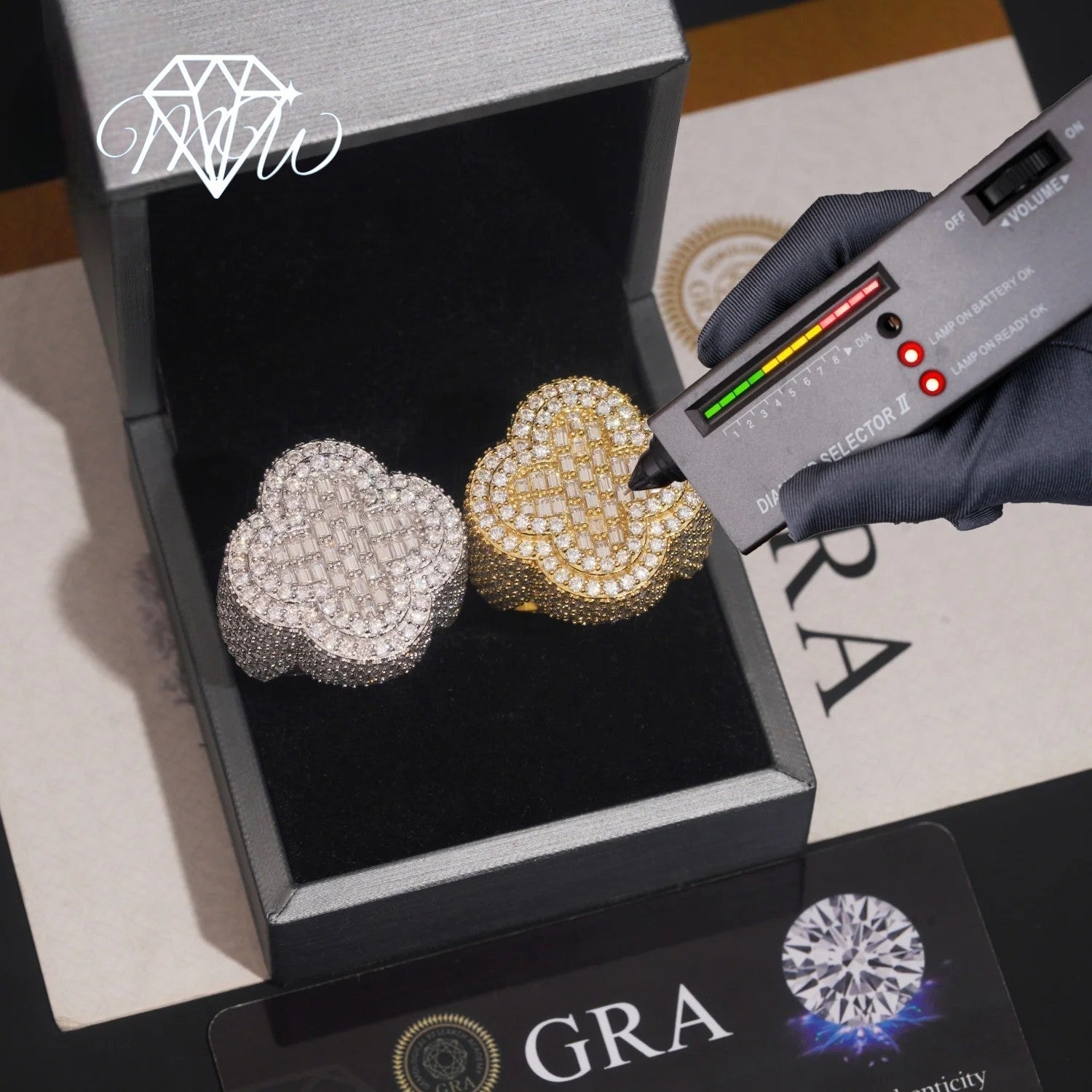 VVS Moissanite Clover Ring – 925 Silver Iced Out Baguette Jewelry