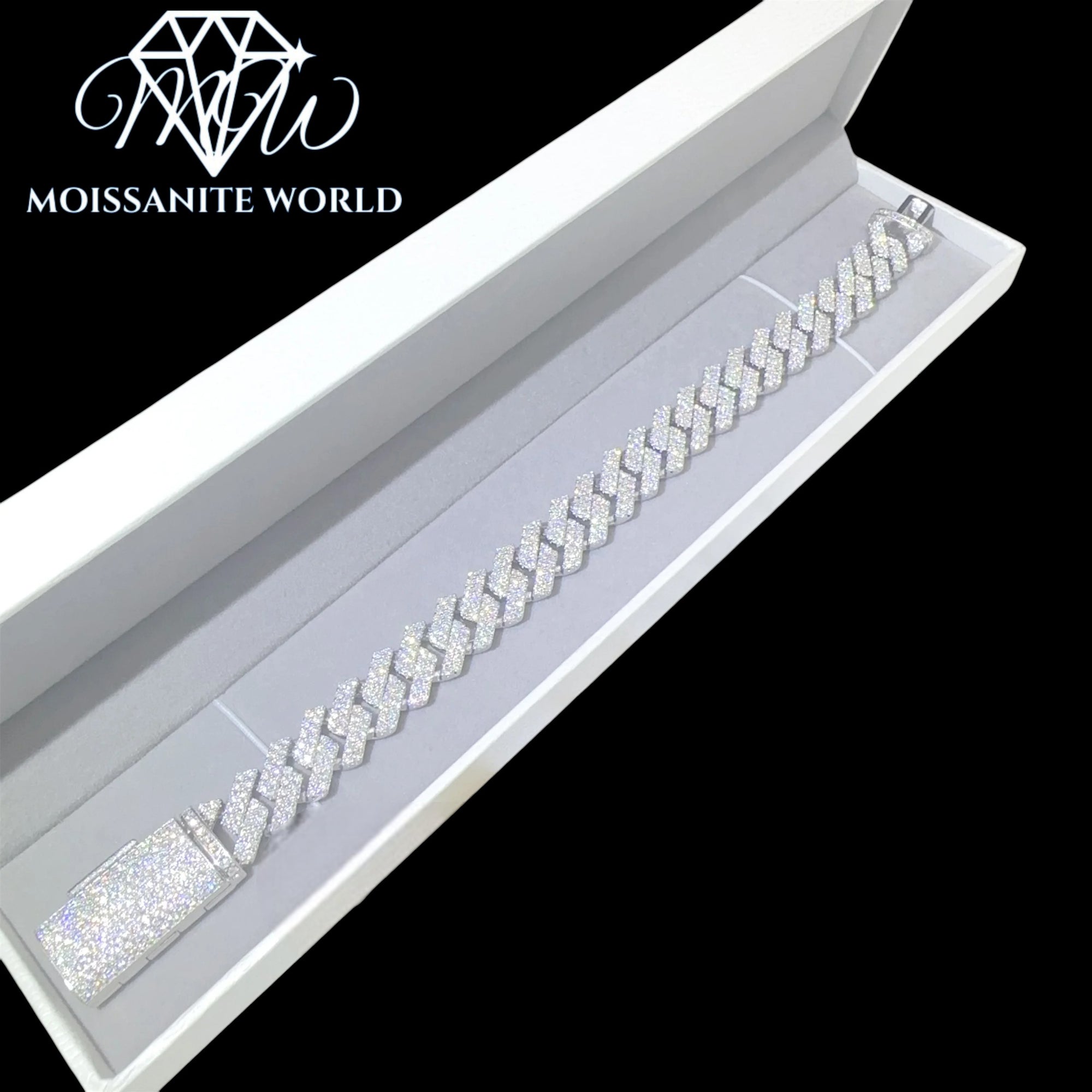 13mm 2-Row Moissanite Cuban Link Bracelet – Solid 925 Silver, VVS1 Iced Out Jewelry