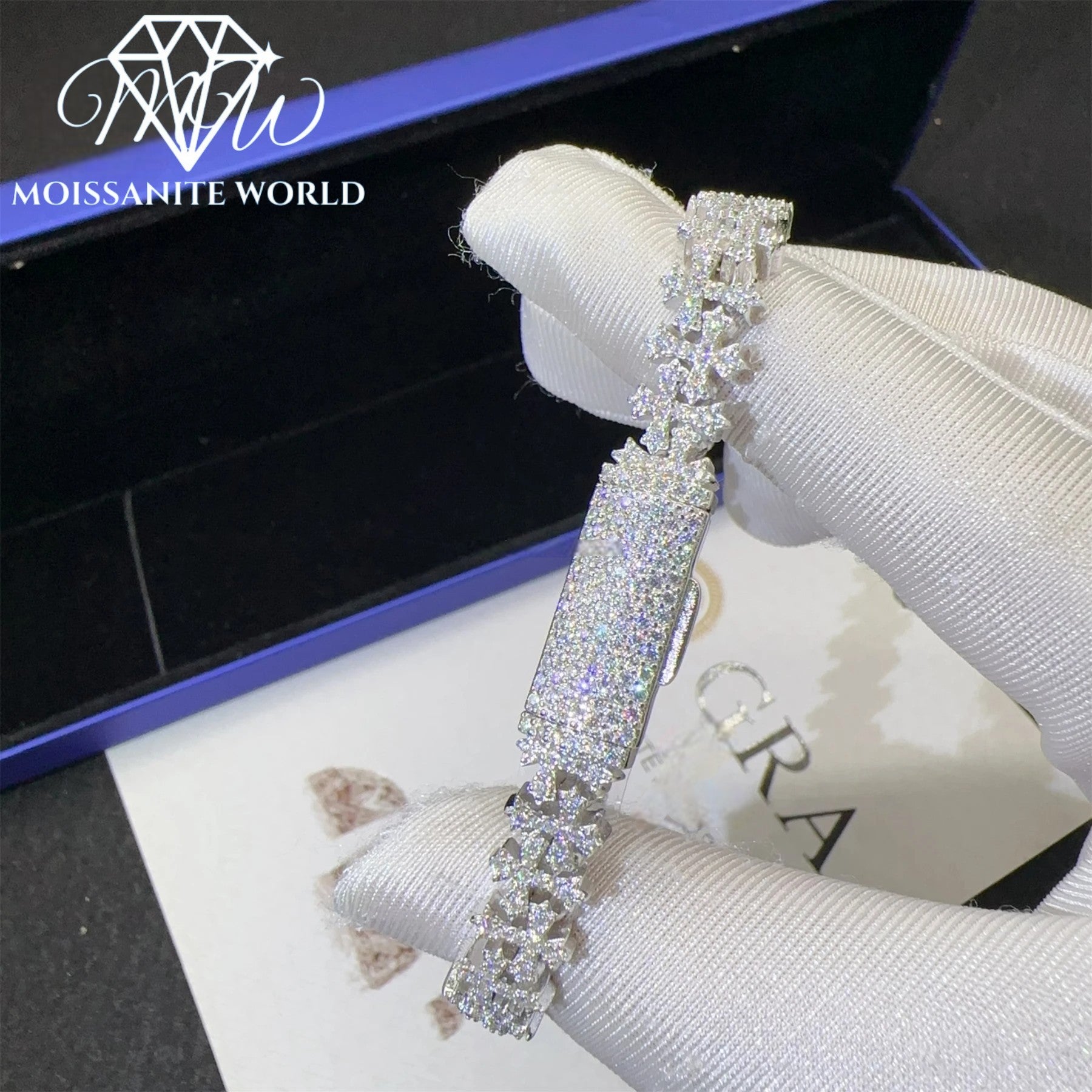 Moissanite Cuban Link Cross Bracelet – Iced Out VVS, Rhodium-Plated, Prong Setting