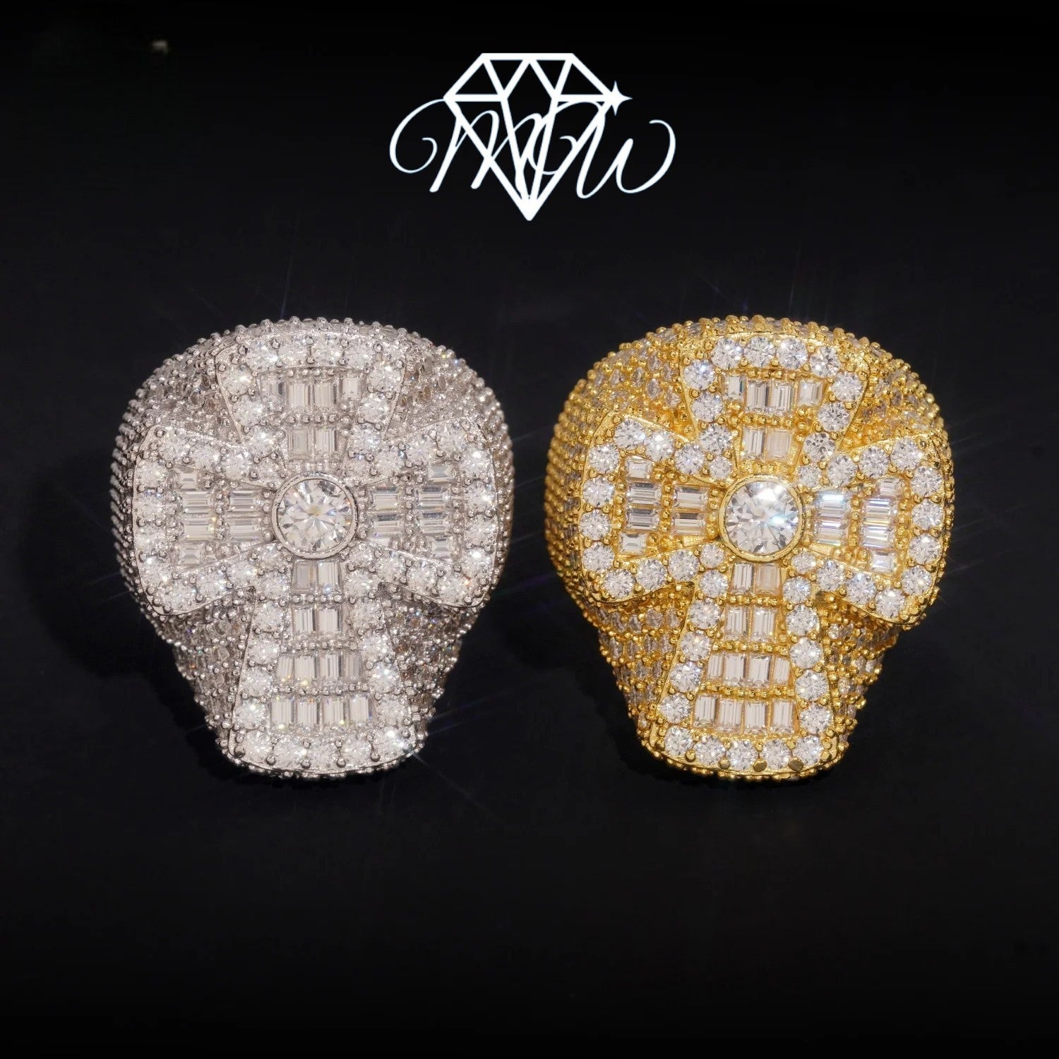 VVS Moissanite Cross Ring – 925 Silver Iced Out Baguette Jewelry