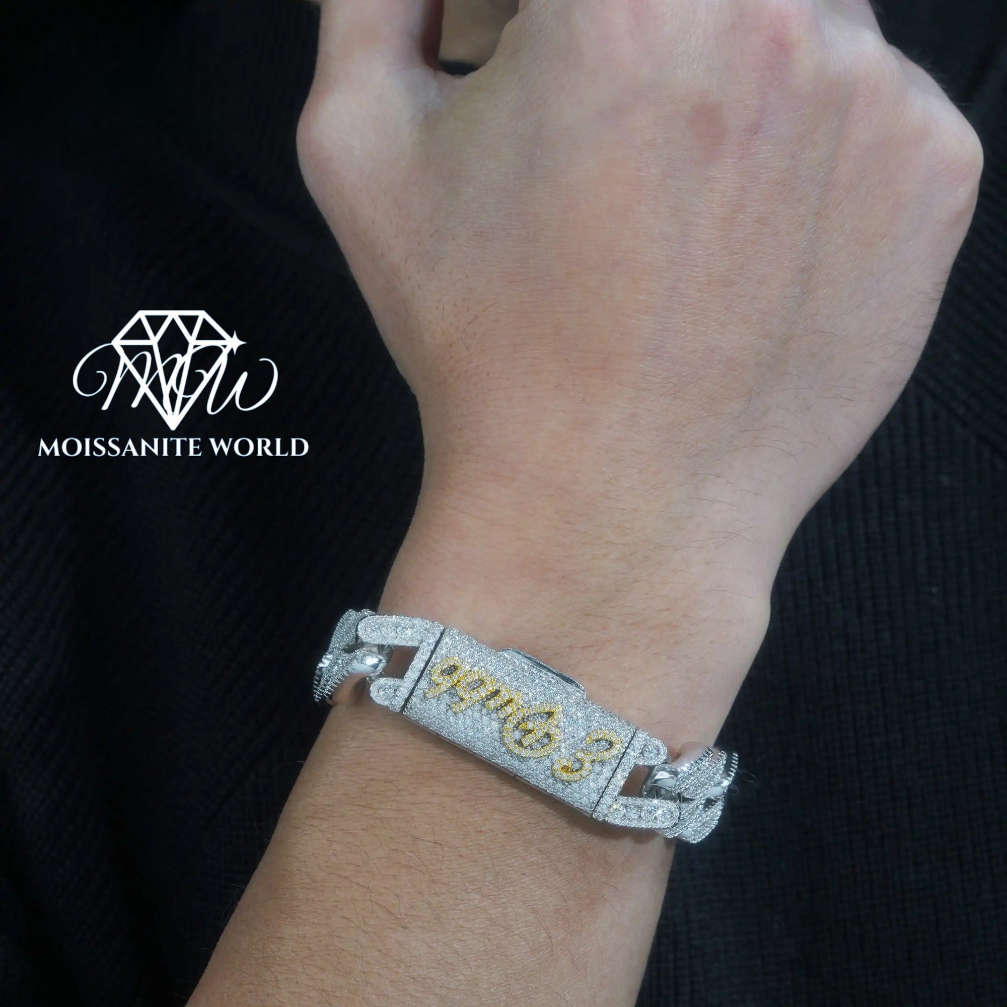 Custom Name Cuban Link Bracelet – 15MM Iced Out 3-Row Clasp | Hip Hop Jewelry for Men