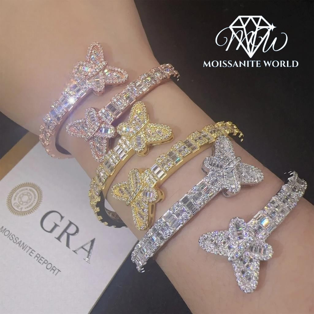 Butterfly Bracelet | VVS1 Baguette Moissanite Diamond | 925 Sterling Silver Iced Out