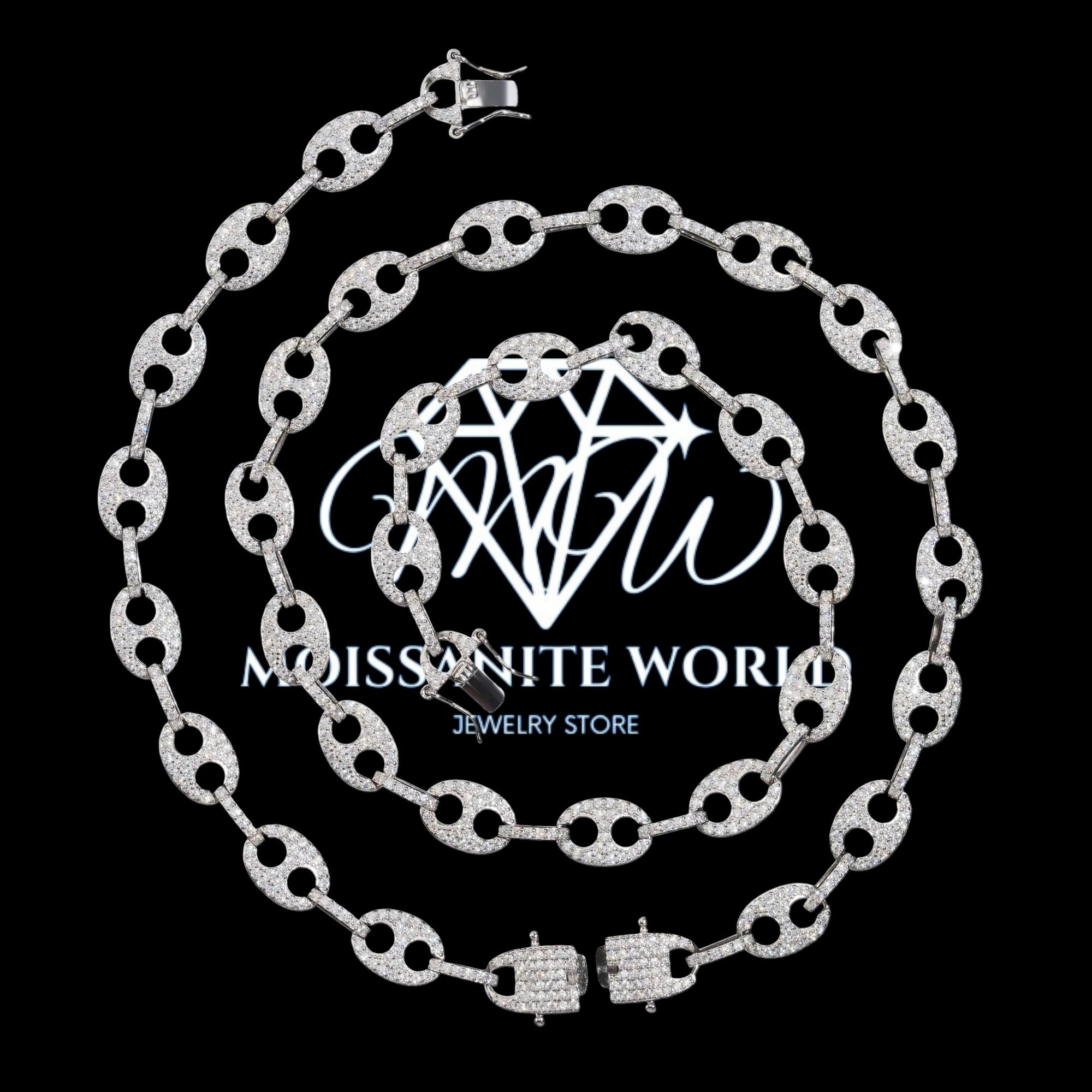 10MM Iced Out Moissanite Gucci Link Chain & Bracelet Set – 925 Silver