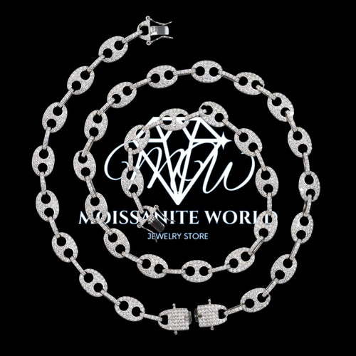 10MM Iced Out Moissanite Gucci Link Chain & Bracelet Set – 925 Silver