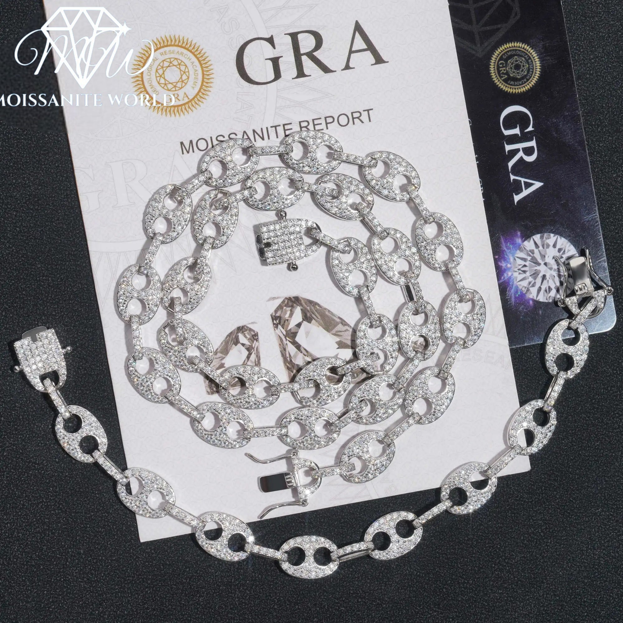 10MM Iced Out Moissanite Gucci Link Chain & Bracelet Set – 925 Silver