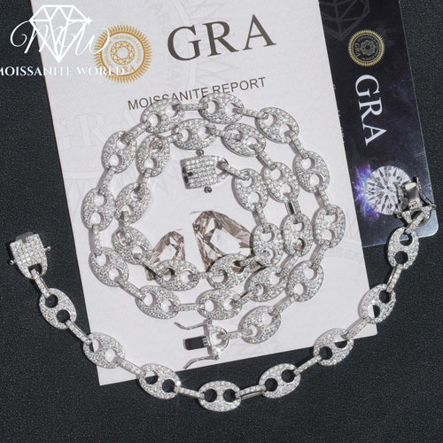 10MM Iced Out Moissanite Gucci Link Chain & Bracelet Set – 925 Silver