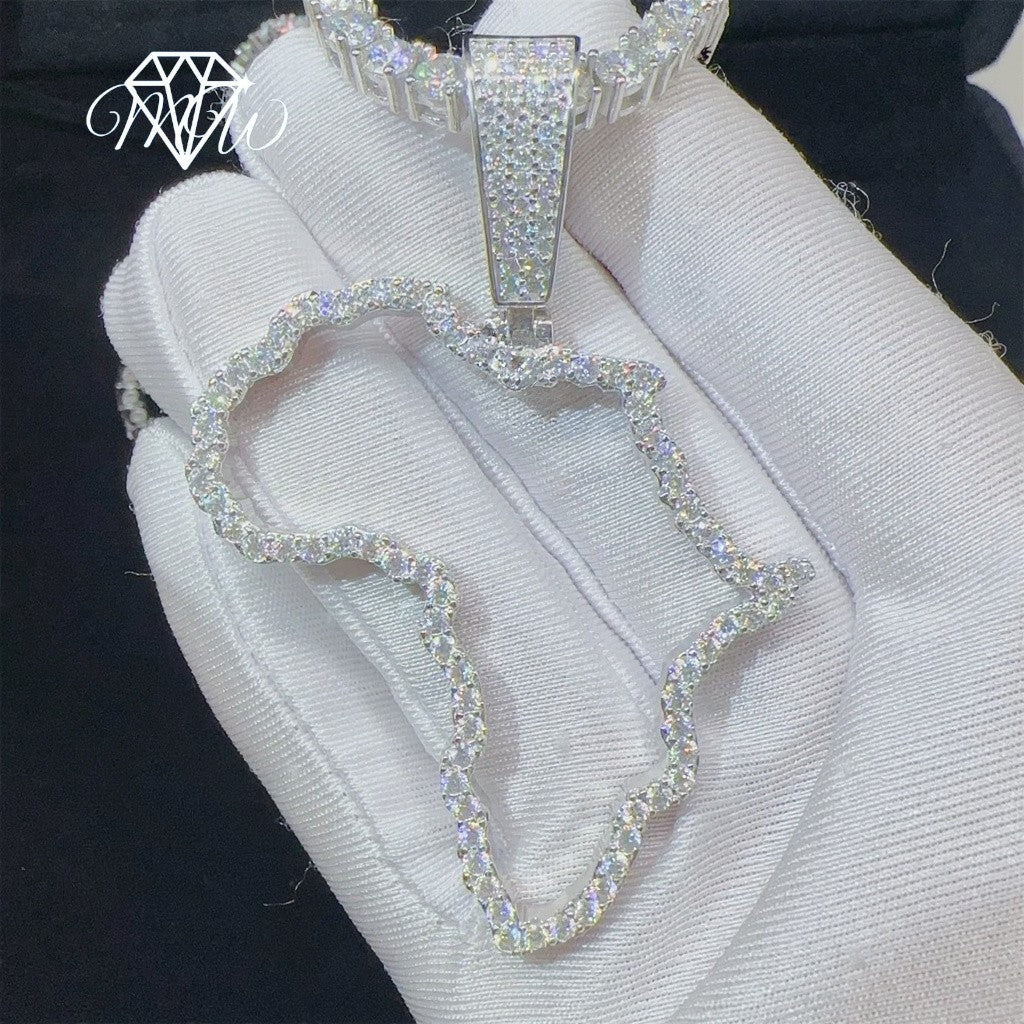 Africa Map Pendant – 925 Silver VVS1 Moissanite Iced Out Necklace