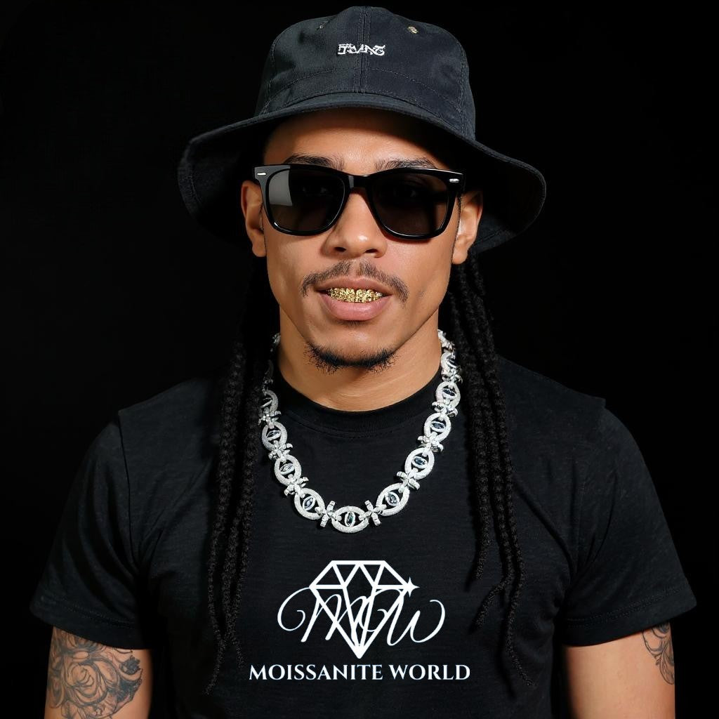 Devil’s Eye Moissanite Cuban Chain – 925 Sterling Silver, Iced Out