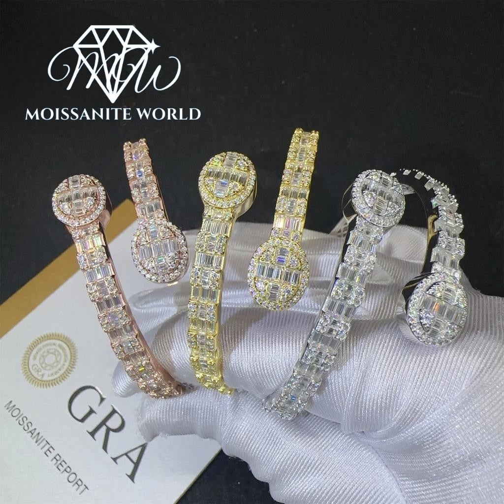 Oval Baguette Moissanite Bangle – 925 Silver Iced Out Bracelet