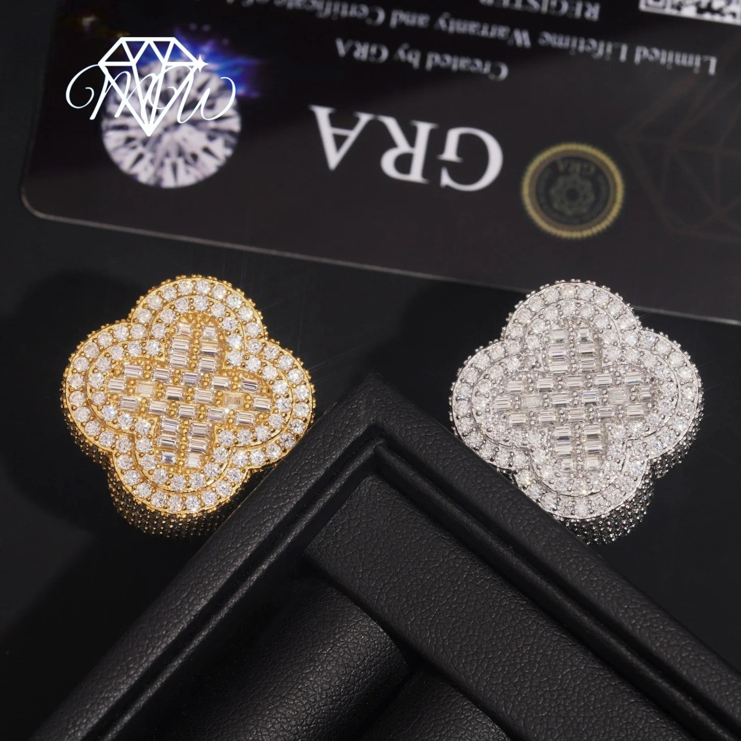 VVS Moissanite Clover Ring – 925 Silver Iced Out Baguette Jewelry